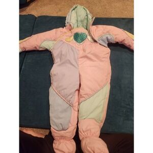 Arctic Racer Baby Snowsuit Bunting Pink Pastel Heart Patch 24 Months vintage